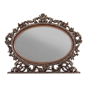 ACME Devany Wood and Resin Oval Mirror with Scrolled Details in Cherry
