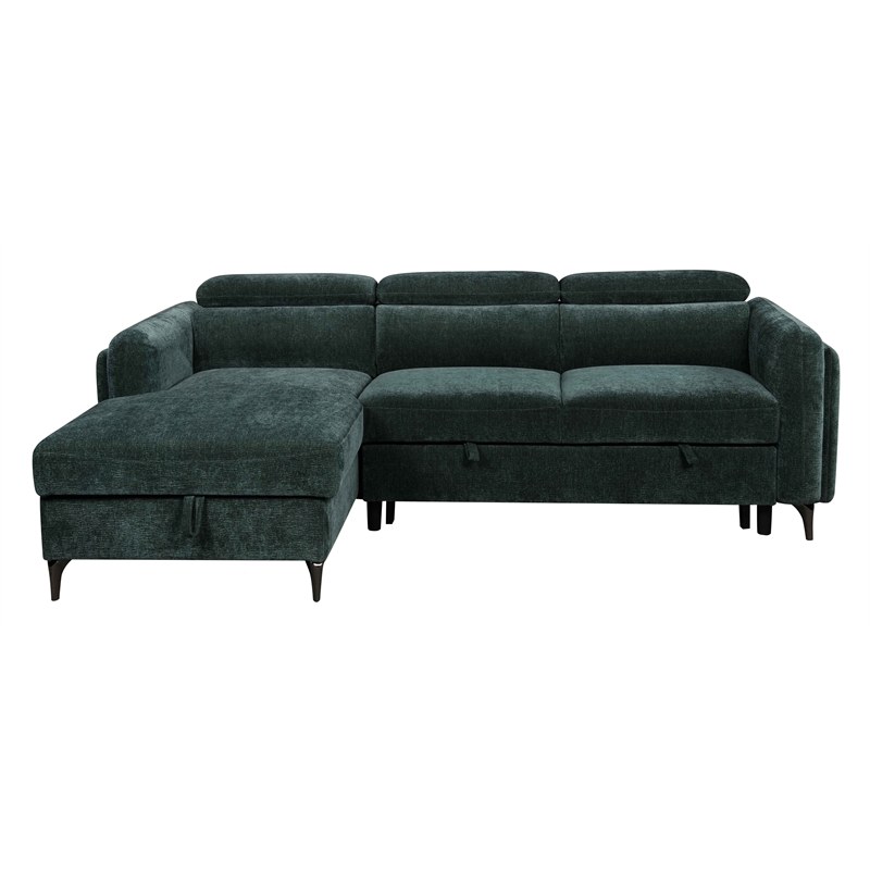 ACME Zadok Chenille Adjustable Headrest Sectional Sofa in Green
