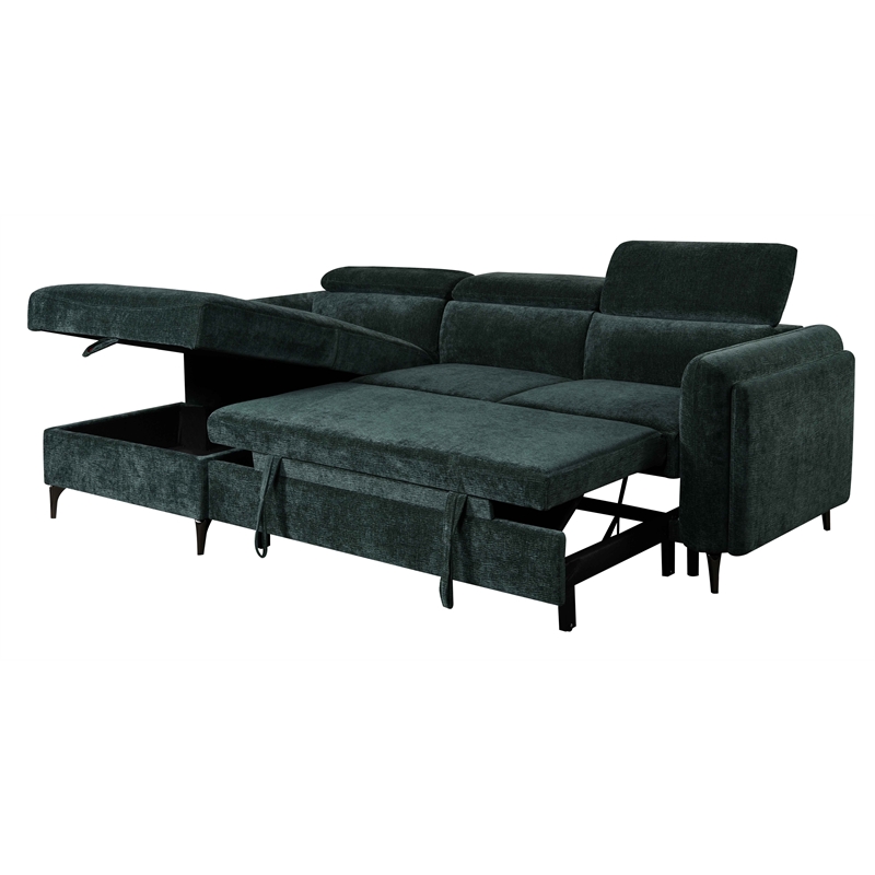 ACME Zadok Chenille Adjustable Headrest Sectional Sofa in Green