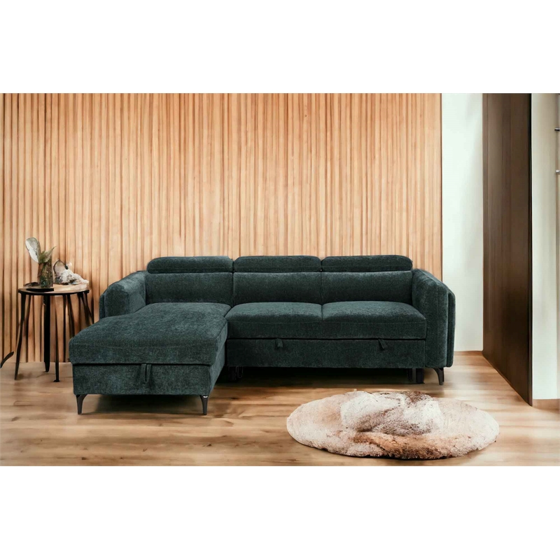 ACME Zadok Chenille Adjustable Headrest Sectional Sofa in Green