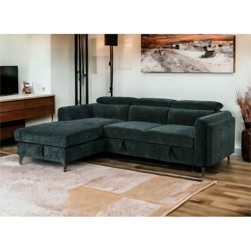 ACME Zadok Chenille Adjustable Headrest Sectional Sofa in Green