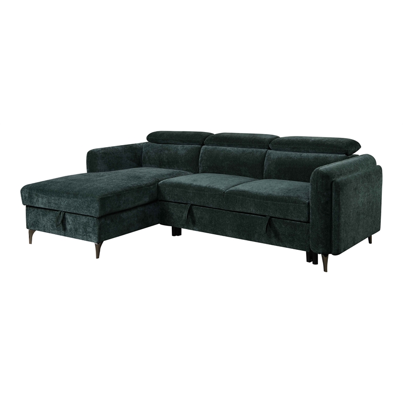 ACME Zadok Chenille Adjustable Headrest Sectional Sofa in Green