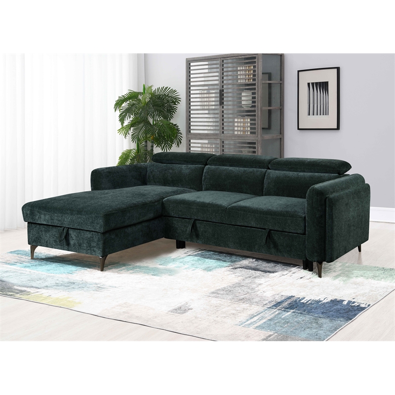 ACME Zadok Chenille Adjustable Headrest Sectional Sofa in Green