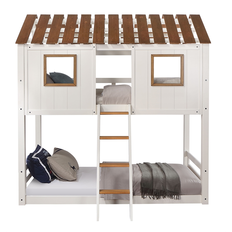 ACME Inara 2-Door Wood Twin over Twin Bunk Bed in White and Rustic Oak