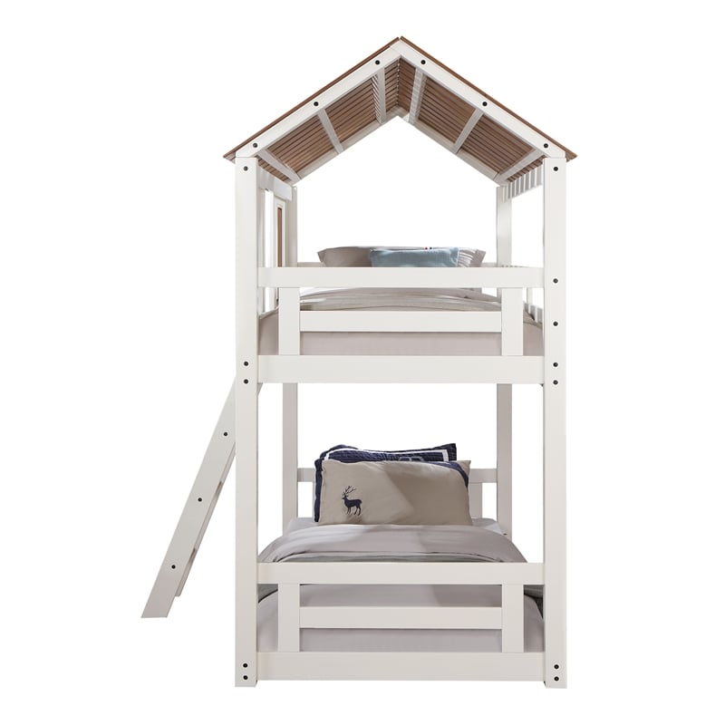ACME Inara 2-Door Wood Twin over Twin Bunk Bed in White and Rustic Oak