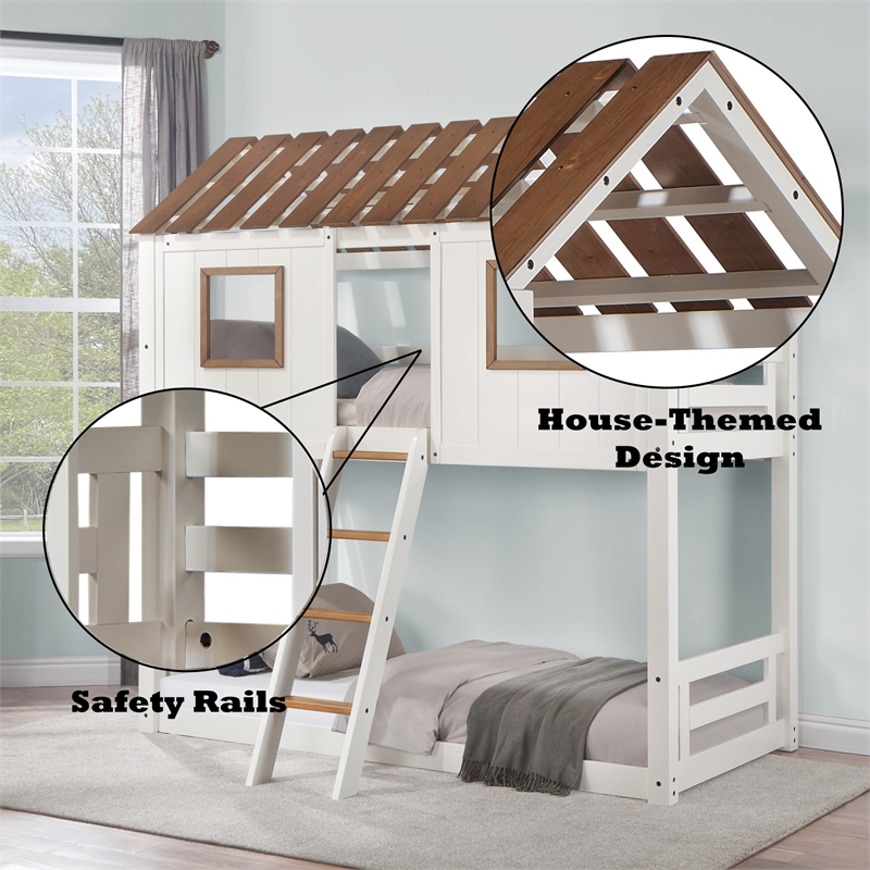 ACME Inara 2-Door Wood Twin over Twin Bunk Bed in White and Rustic Oak