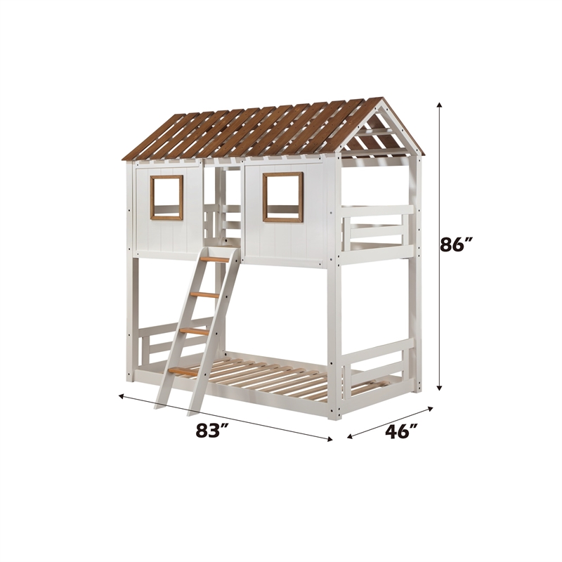 ACME Inara 2-Door Wood Twin over Twin Bunk Bed in White and Rustic Oak