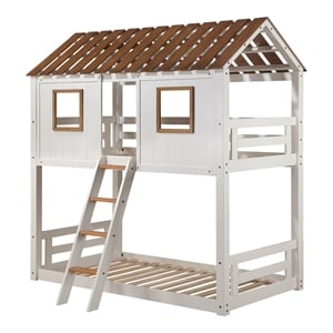 ACME Inara 2-Door Wood Twin over Twin Bunk Bed in White and Rustic Oak