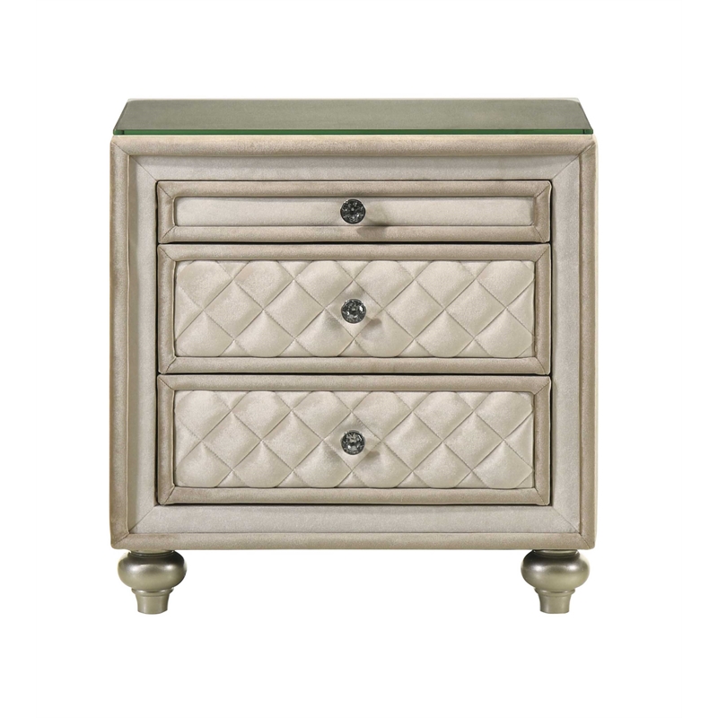 ACME Lucienne 2-Drawer Velvet Upholstered and Wood Nightstand in Beige