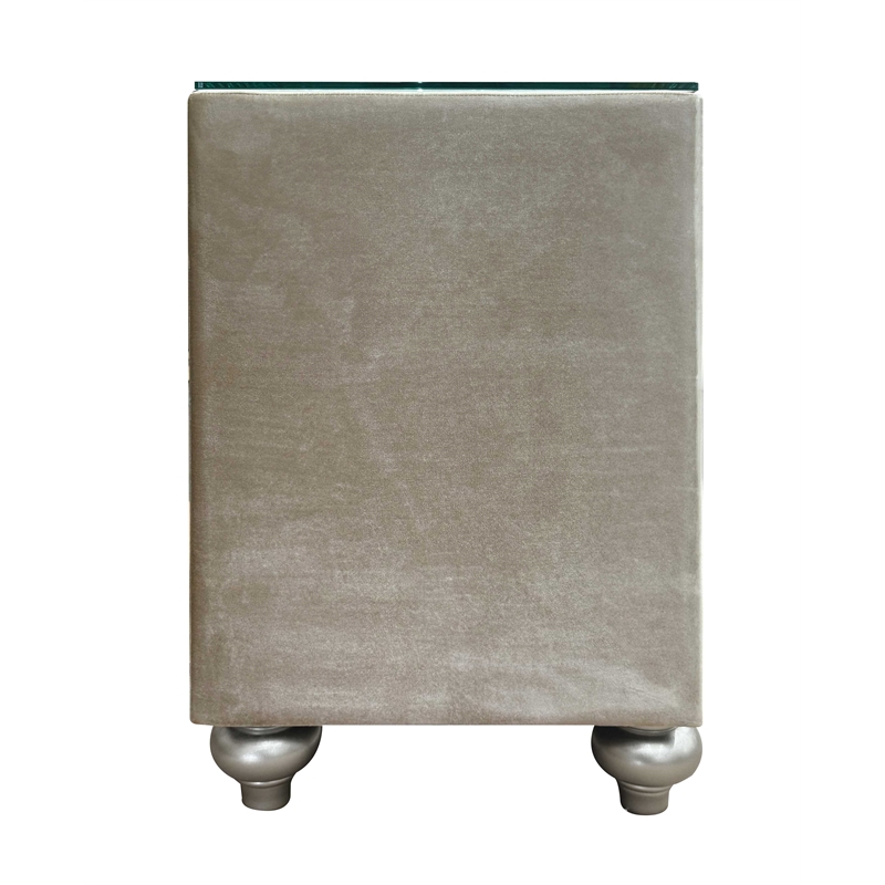 ACME Lucienne 2-Drawer Velvet Upholstered and Wood Nightstand in Beige