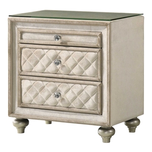 ACME Lucienne 2-Drawer Velvet Upholstered and Wood Nightstand in Beige