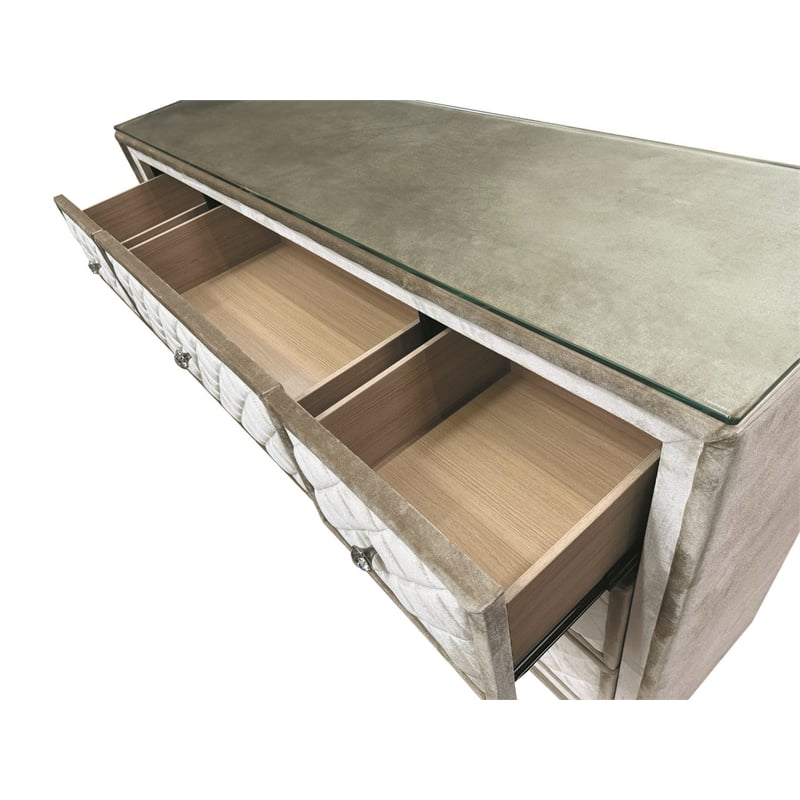 ACME Lucienne 9-Drawer Velvet Upholstered and Wood Dresser in Beige