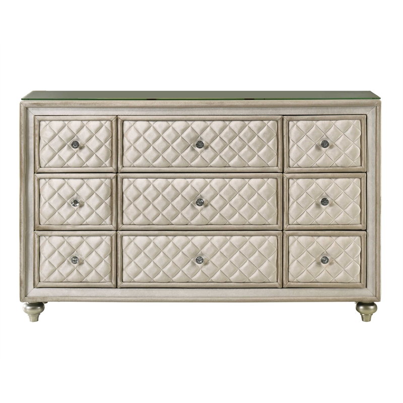 ACME Lucienne 9-Drawer Velvet Upholstered and Wood Dresser in Beige