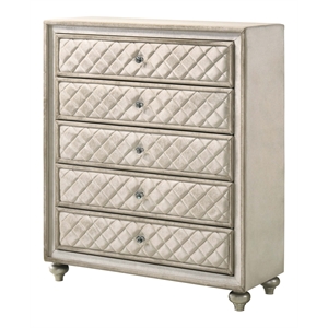 ACME Lucienne 5-Drawer Velvet Upholstered and Wood Chest in Beige