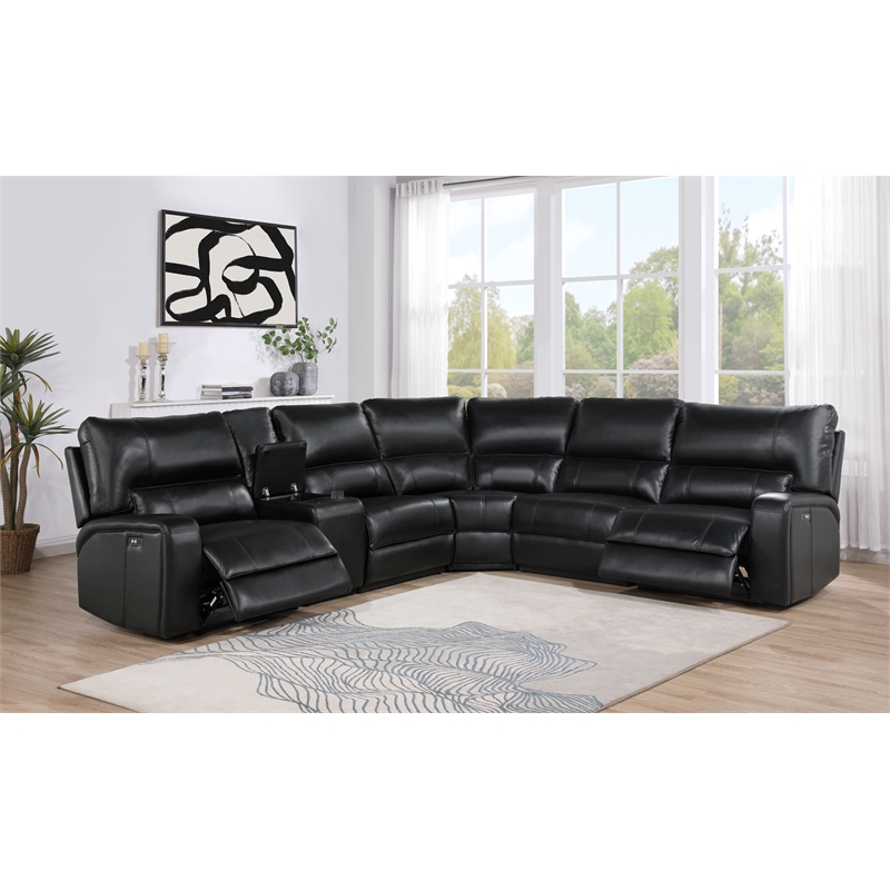 ACME Saul Leather Aire Power Motion Sectional Sofa w/ USB Port in Black