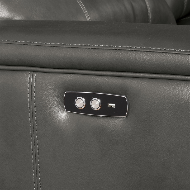 ACME Saul Leather Aire Power Motion Sectional Sofa w/ USB Charging Docks in Gray