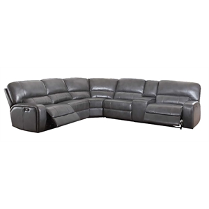 ACME Saul Leather Aire Power Motion Sectional Sofa w/ USB Charging Docks in Gray