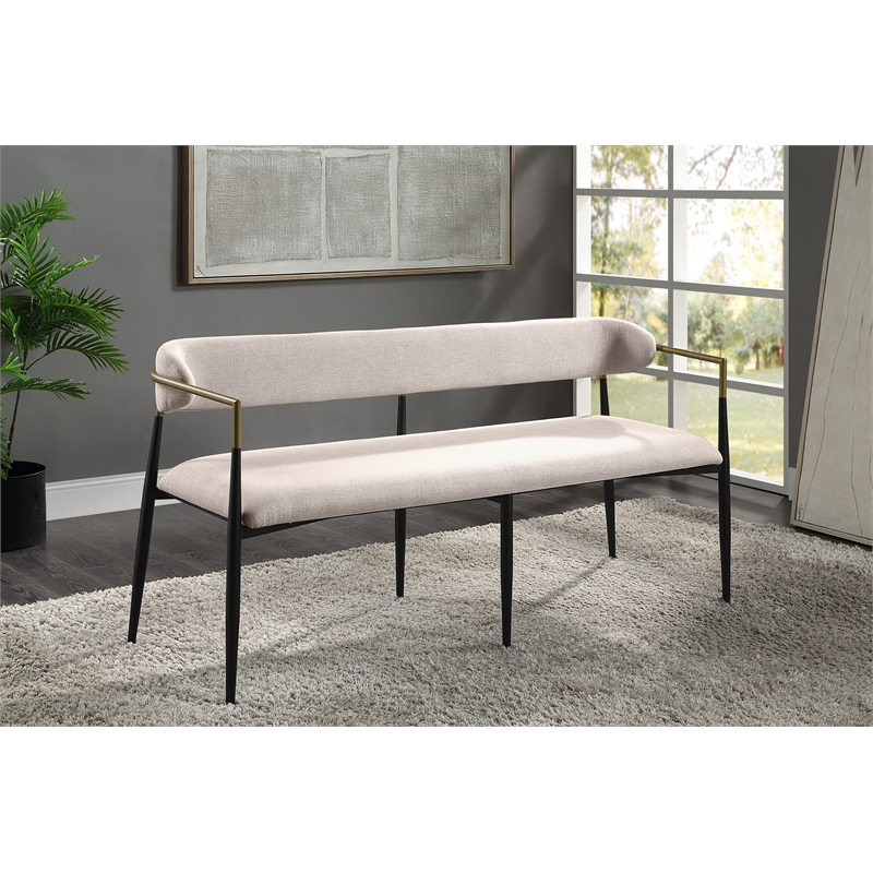 ACME Jaramillo Wood & Fabric Upholstered Bench in Beige and Black