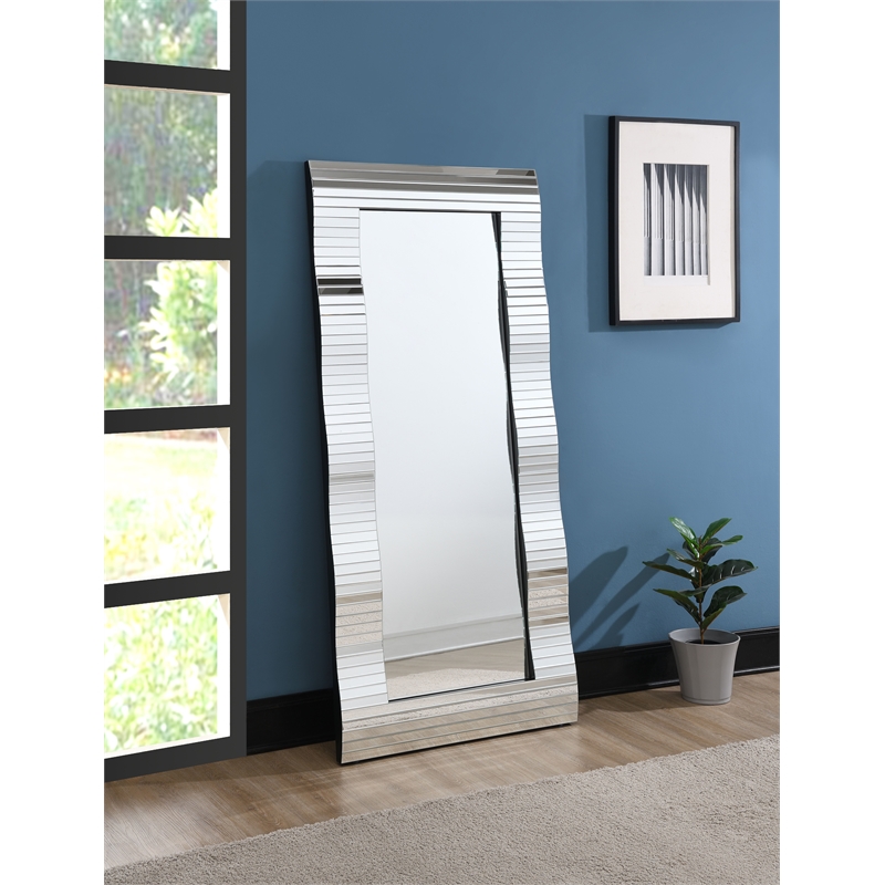 ACME Dominic Wood and Glass Accent Mirror with Wavy Lines in Mirrored
