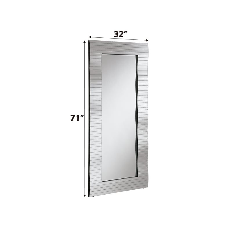 ACME Dominic Wood and Glass Accent Mirror with Wavy Lines in Mirrored