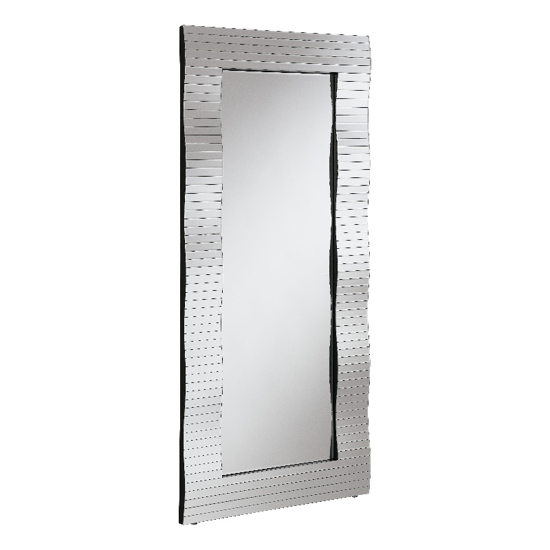 ACME Dominic Wood and Glass Accent Mirror with Wavy Lines in Mirrored