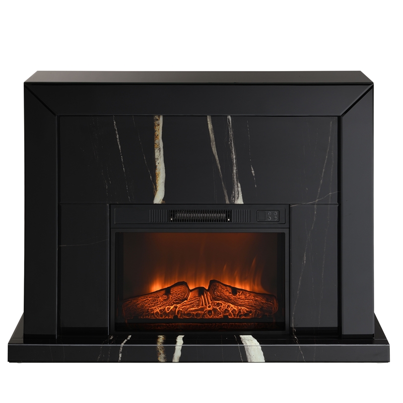ACME Drisana Wood and Tempered Glass Rectangular Fireplace in Black Mirrored