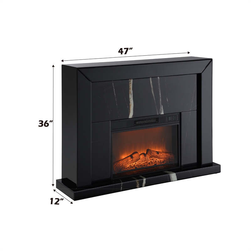 ACME Drisana Wood and Tempered Glass Rectangular Fireplace in Black Mirrored