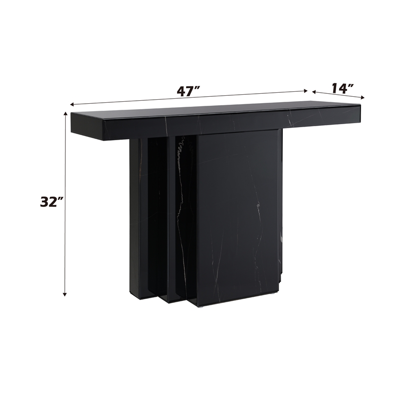 ACME Drisana Wood and Tempered Glass Rectangular Console Table in Black Mirrored
