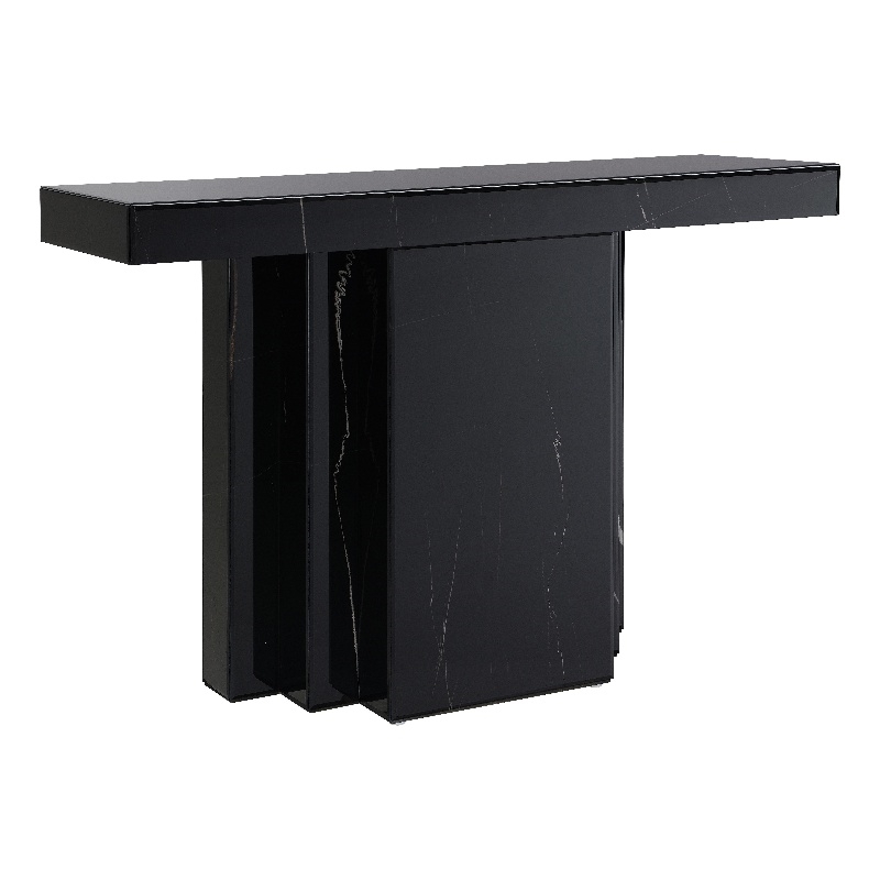 ACME Drisana Wood and Tempered Glass Rectangular Console Table in Black Mirrored