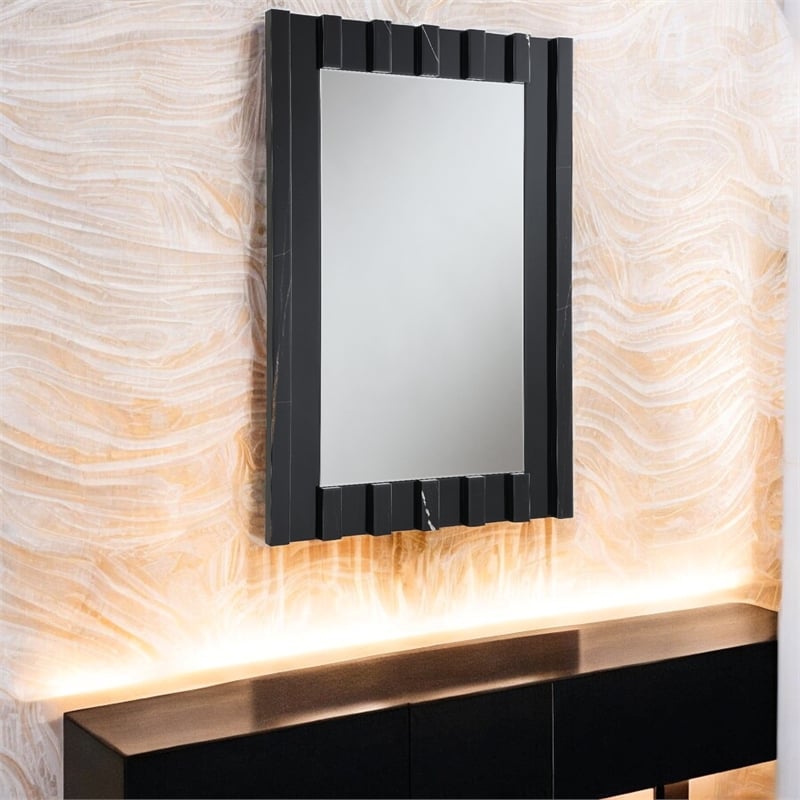 ACME Drisana Wood and Tempered Glass Rectangular Accent Mirror in Black Mirrored