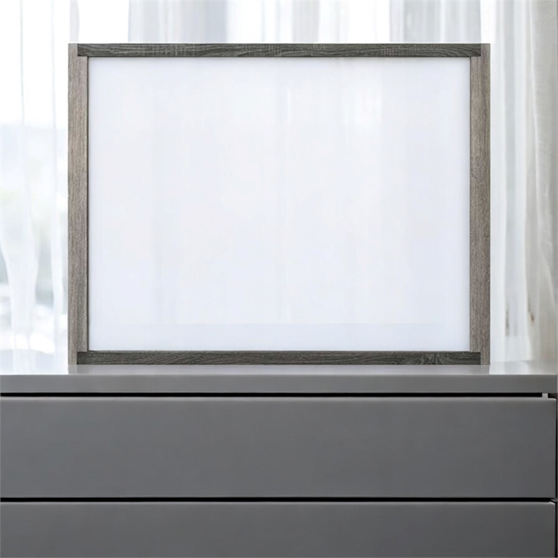 acme casimiro transitional wood and glass rectangular mirror in gray