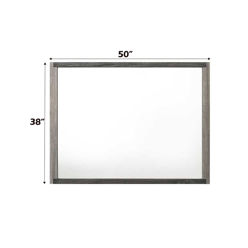 acme casimiro transitional wood and glass rectangular mirror in gray