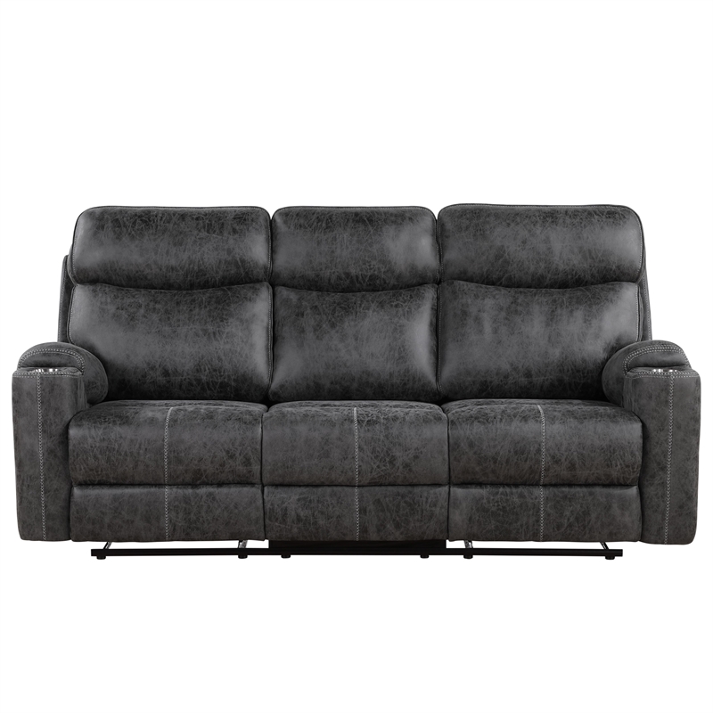 ACME Hirah Transitional Wood & Microfiber Upholstered Motion Sofa in Dark Gray