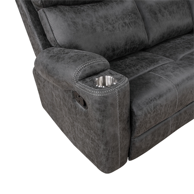 ACME Hirah Transitional Wood & Microfiber Upholstered Motion Sofa in Dark Gray