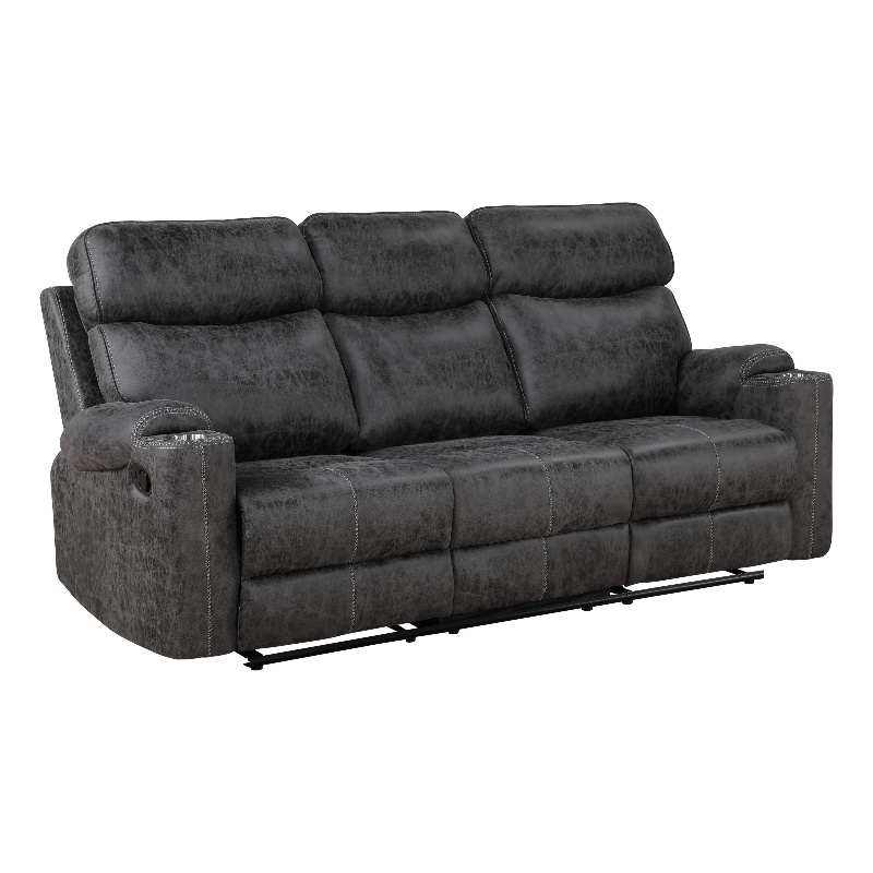 ACME Hirah Transitional Wood & Microfiber Upholstered Motion Sofa in Dark Gray