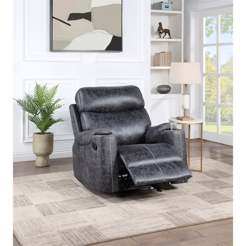 ACME Hirah Wood & Microfiber Upholstered Glider Recliner in Dark Gray