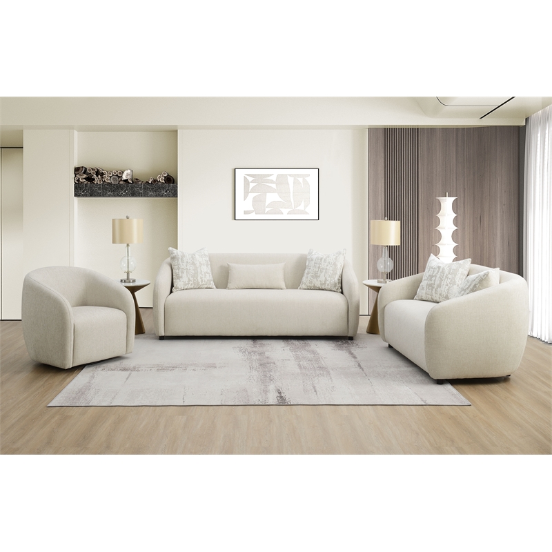 ACME Etienne Wood & Linen Fabric Upholstered Sofa with 3 Pillows in Beige