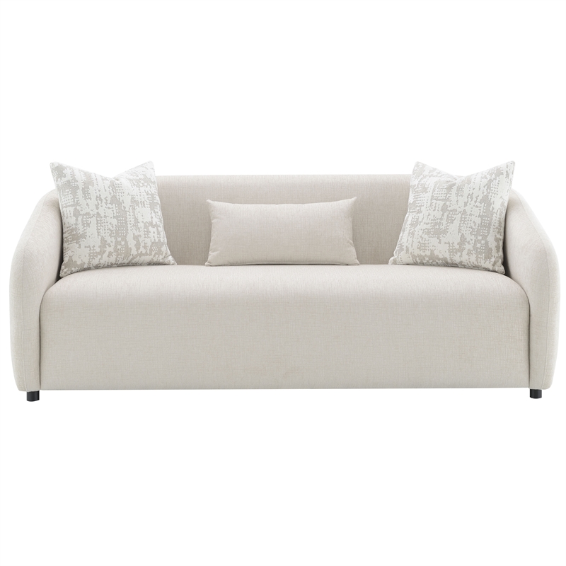 ACME Etienne Wood & Linen Fabric Upholstered Sofa with 3 Pillows in Beige