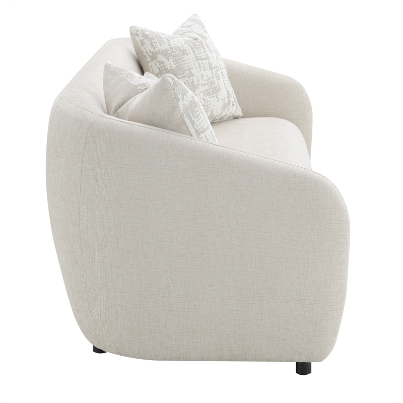 ACME Etienne Wood & Linen Fabric Upholstered Sofa with 3 Pillows in Beige