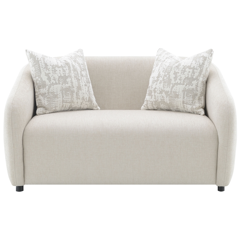 ACME Etienne Wood & Linen Fabric Upholstered Loveseat with 3 Pillows in Beige