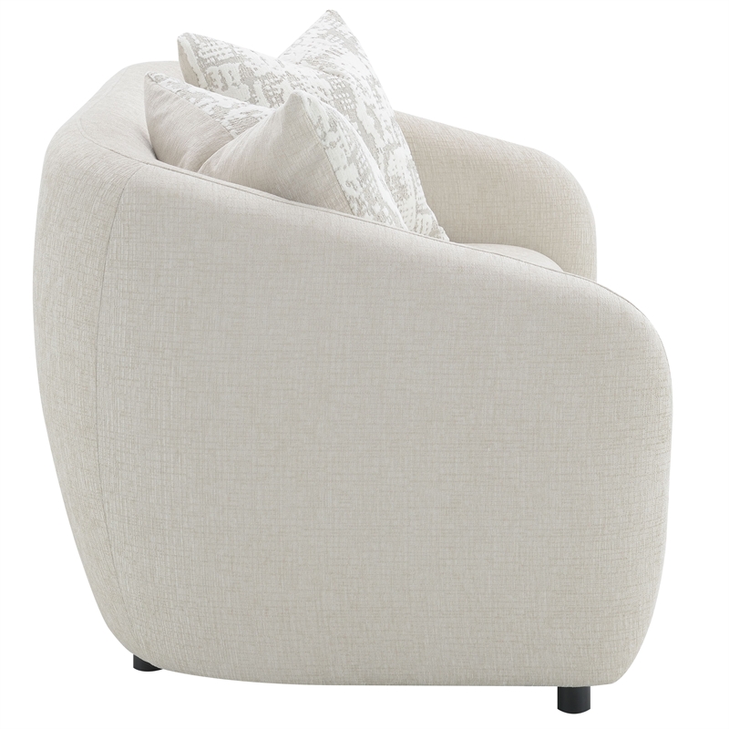 ACME Etienne Wood & Linen Fabric Upholstered Loveseat with 3 Pillows in Beige