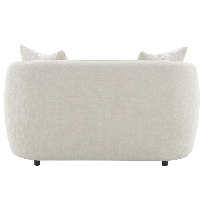 ACME Etienne Wood & Linen Fabric Upholstered Loveseat with 3 Pillows in Beige