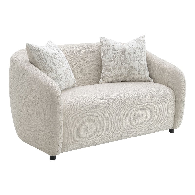 ACME Etienne Wood & Linen Fabric Upholstered Loveseat with 3 Pillows in Beige