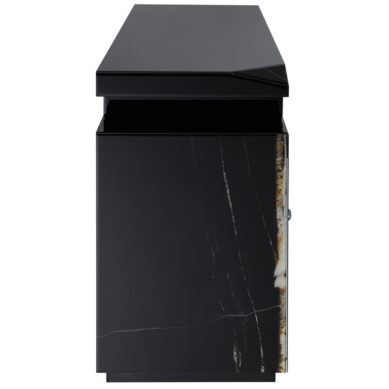 ACME Drisana Wood & Tempered Glass 2-Door Rectangular TV Stand in Black Mirrored