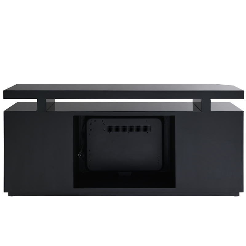 ACME Drisana Wood & Tempered Glass 2-Door Rectangular TV Stand in Black Mirrored