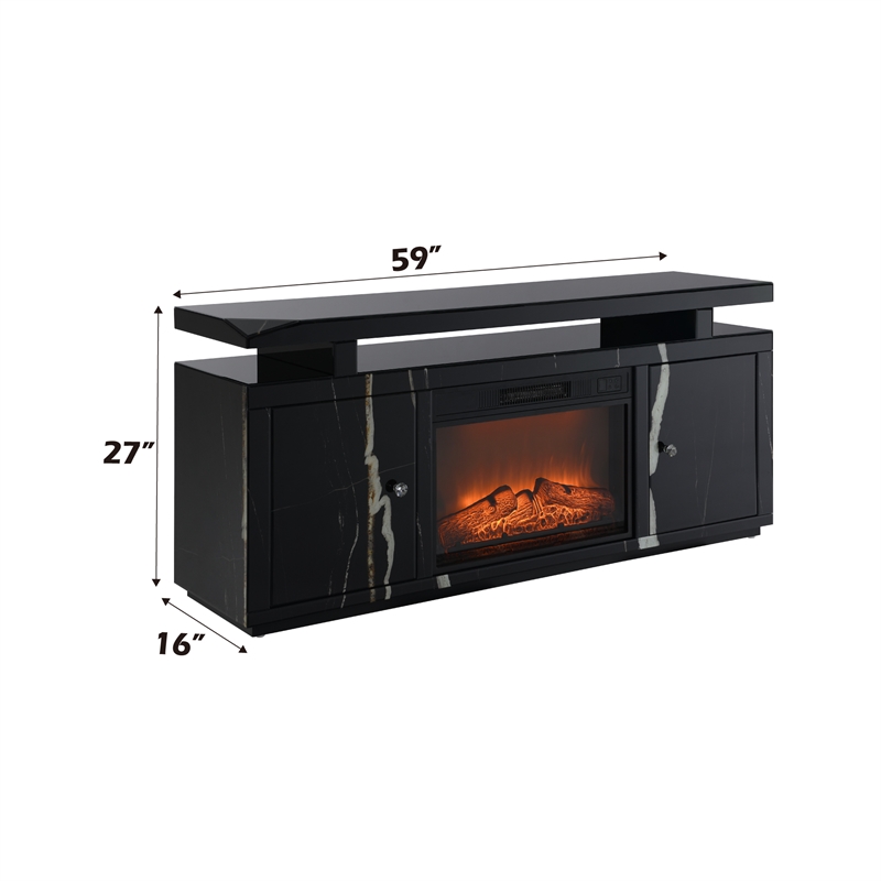 ACME Drisana Wood & Tempered Glass 2-Door Rectangular TV Stand in Black Mirrored