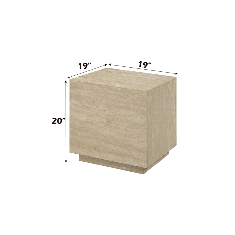 ACME Deon Contemporary Plywood and Travertine Square End Table in Natural Beige
