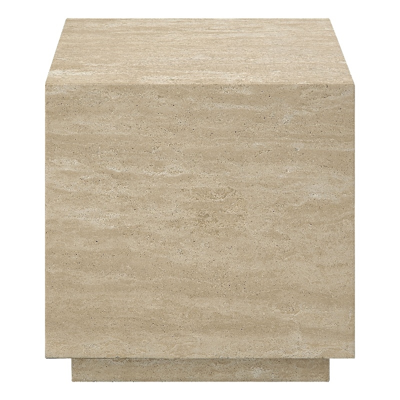 ACME Deon Contemporary Plywood and Travertine Square End Table in Natural Beige