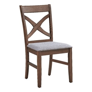 ACME Ferris Wood & Fabric Upholstered Side Chair in Brown (Set of 2)