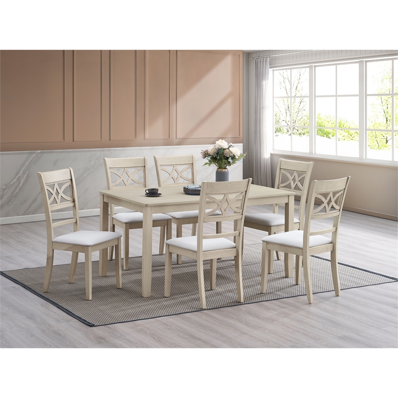 ACME Ferris Fabric Upholstered Side Chair in Beige & Antique White (Set of 2)